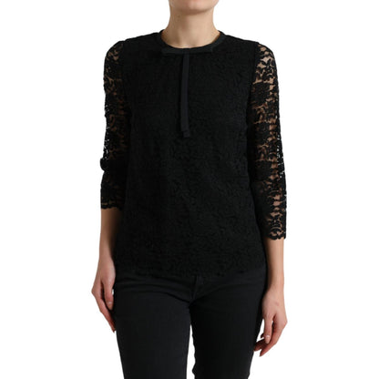Dolce & Gabbana Black STAFF Blouse Floral Lace Nylon Top
