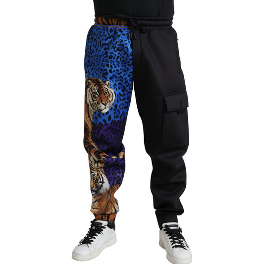 Dolce & Gabbana Black Tiger Print Cargo Jogger Pants
