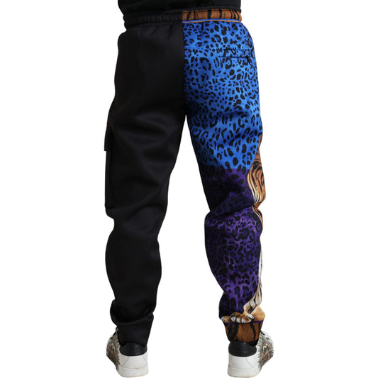 Dolce & Gabbana Black Tiger Print Cargo Jogger Pants