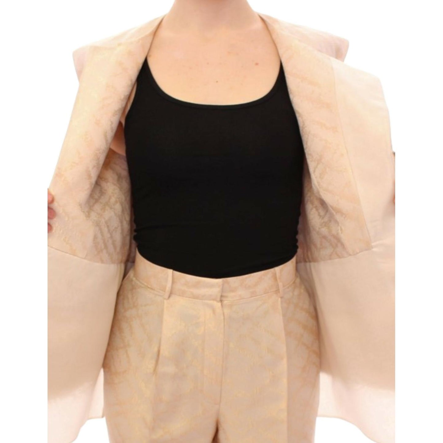 Zeyneptosun Beige brocade sleeveless jacket MOM10089-1