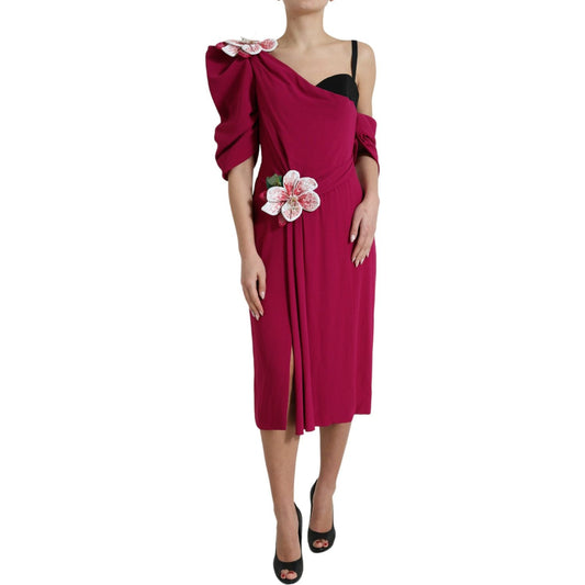 Dolce & Gabbana Purple Flower Embellished One Shoulder Dress DR281008-42