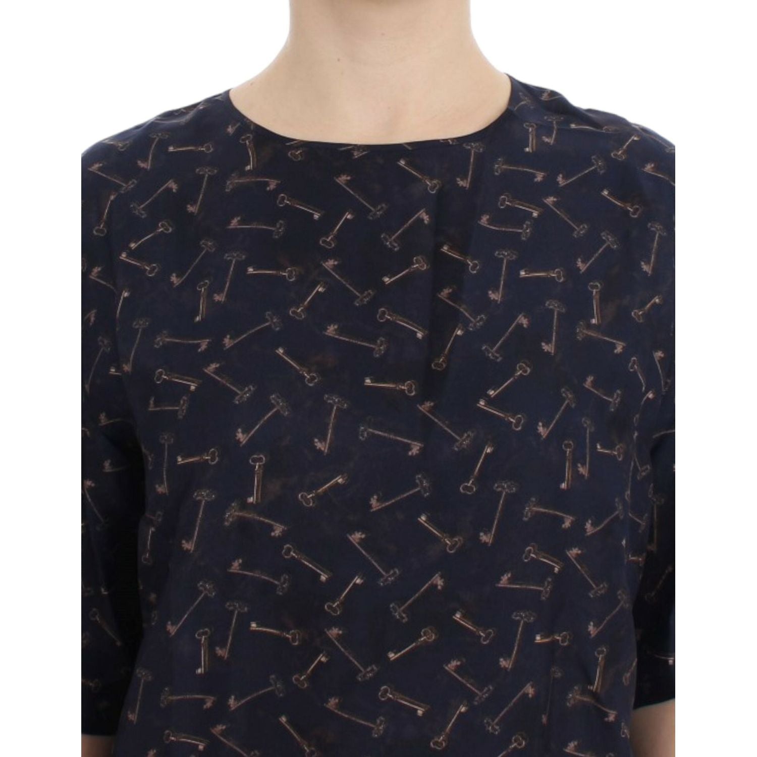 Dolce & Gabbana Blue gold key print silk blouse