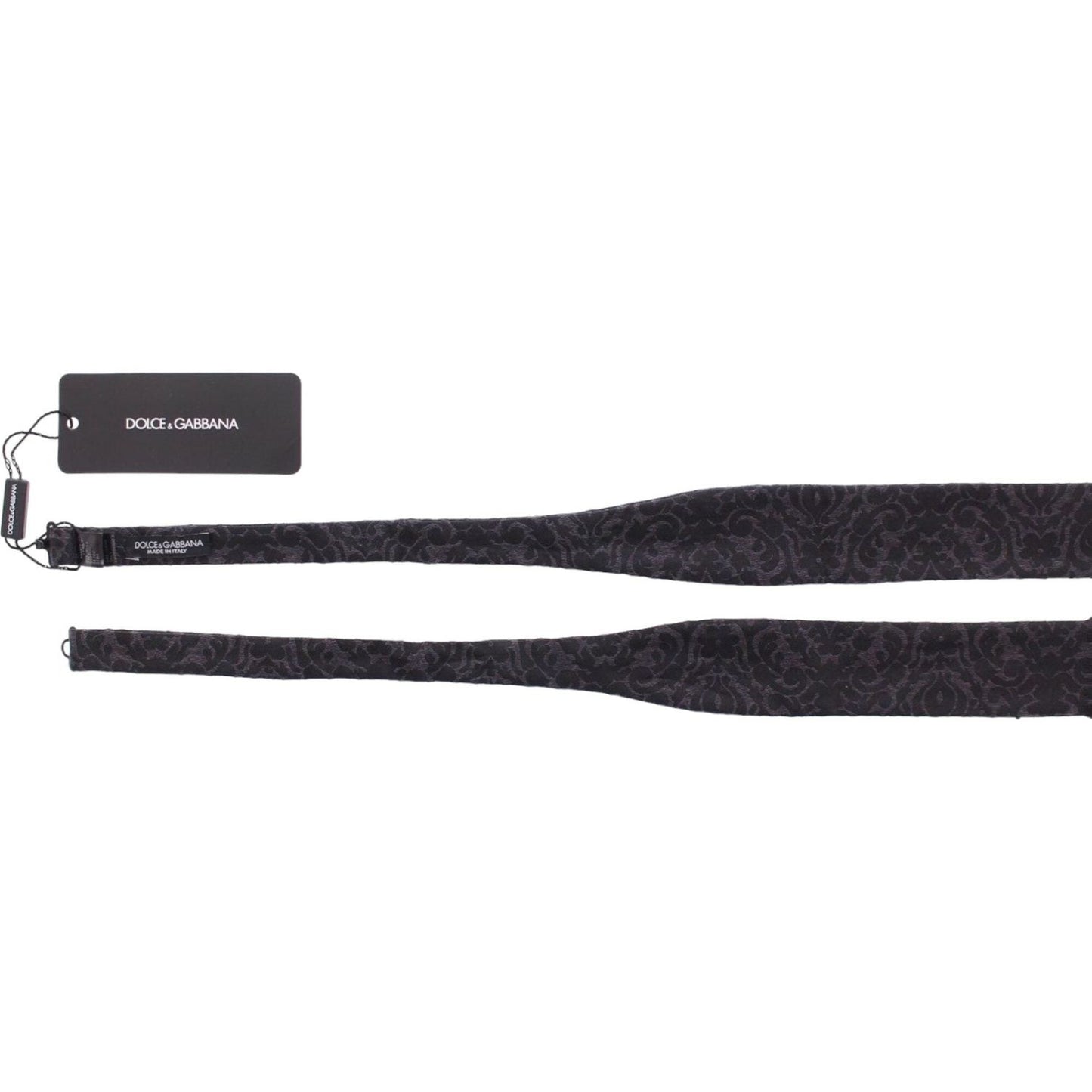Dolce & Gabbana Gray Black Wool Silk Bow Tie MOM24124