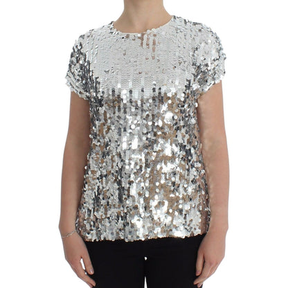 Dolce & Gabbana Silver Sequined Crewneck Blouse T-shirt Top
