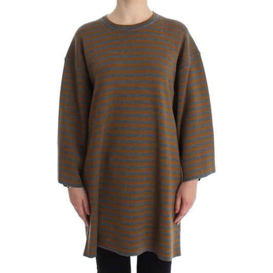 Dolce & Gabbana Oversized Gray Yellow Striped Sweater Top SIG13232-1
