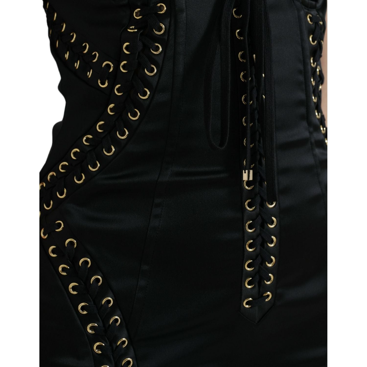 Dolce & Gabbana Black Bustier Corset Lace Bodycon Midi Dress