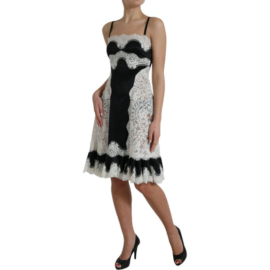 Dolce & Gabbana Black White Lace See Through A-Line Sleeveless Dress