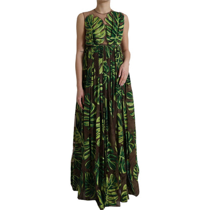 Dolce & Gabbana Green Banana Leaf Sleeveless Long Maxi Dress
