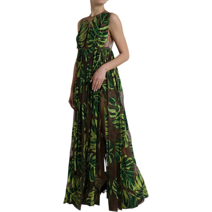 Dolce & Gabbana Green Banana Leaf Sleeveless Long Maxi Dress