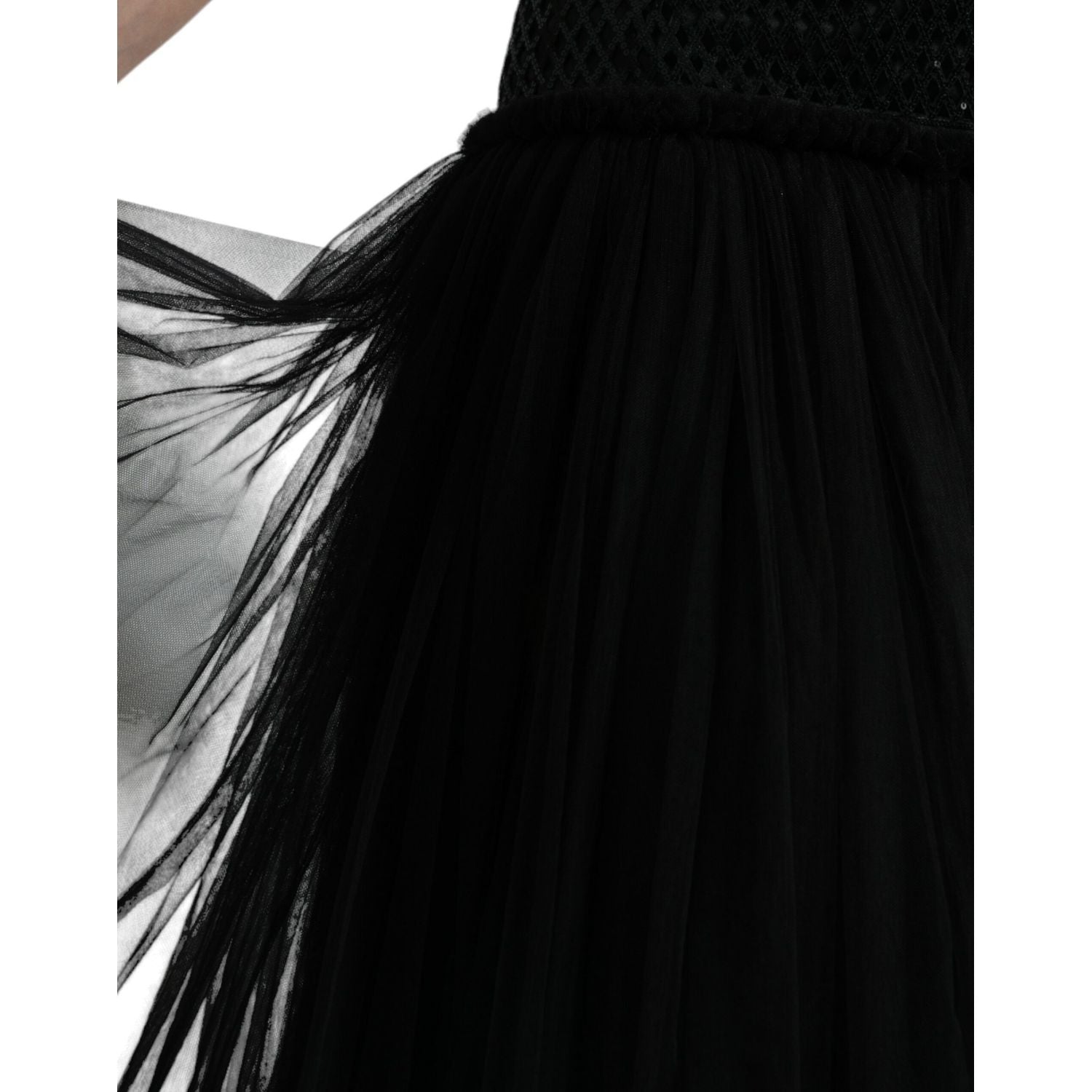 Dolce & Gabbana Black Sequined Sleeveless Mesh Layered Gown Dress