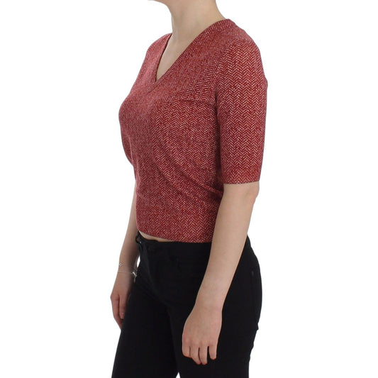 Dolce & Gabbana Red Wool Tweed Short Sleeve Sweater Pullover SIG13317-1