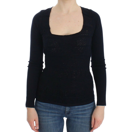 Ermanno Scervino Blue Knitted Wool Stretch Sweater Top SIG12582-2