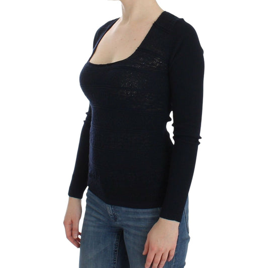 Ermanno Scervino Blue Knitted Wool Stretch Sweater Top SIG12582-2