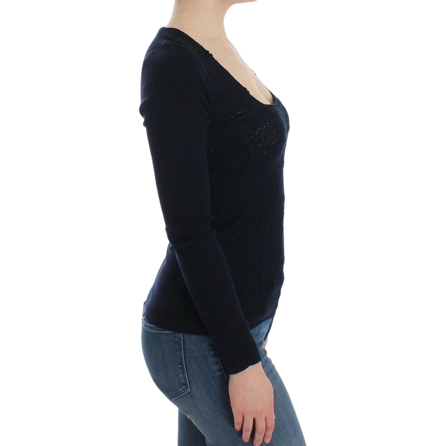 Ermanno Scervino Blue Knitted Wool Stretch Sweater Top