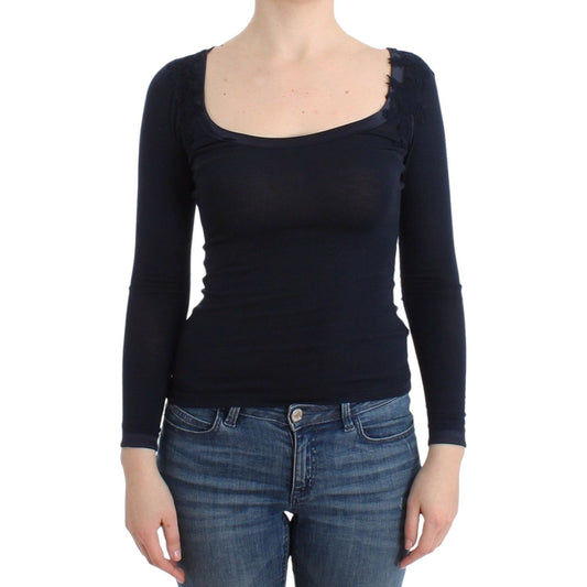 Ermanno Scervino Lingerie Blue Top Blouse Jumper Lace Rayon SIG12008-1