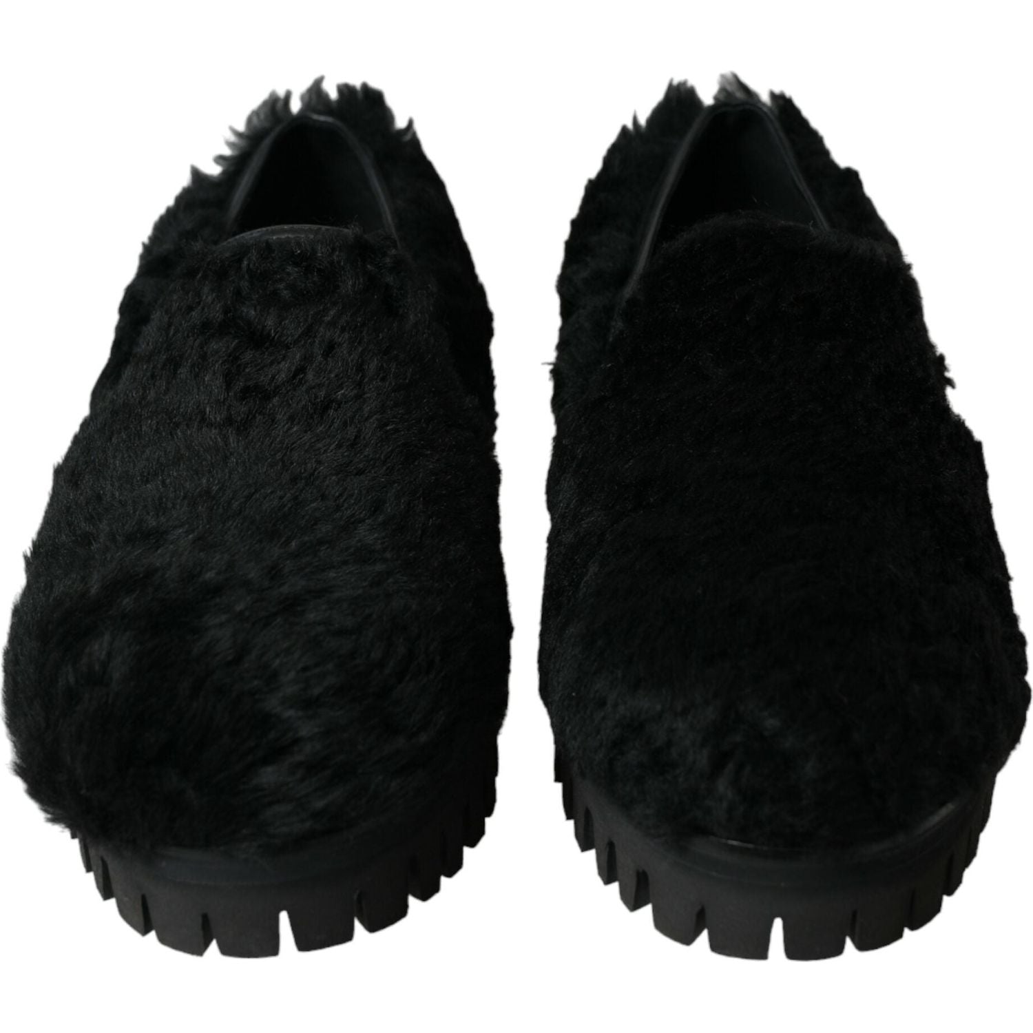 Dolce & Gabbana Black Fur Leather Slippers Dress Shoes
