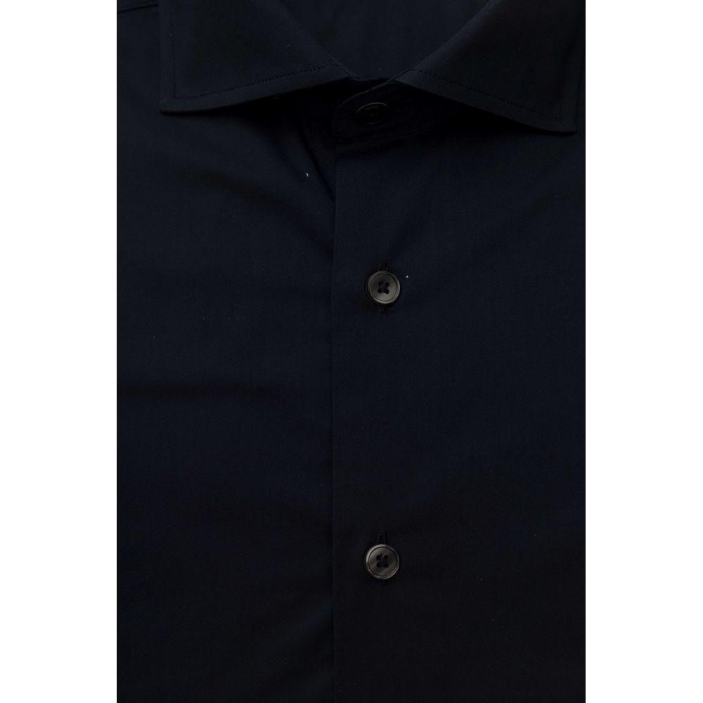 Bagutta Blue Cotton Men Shirt Slim Fit With French Collar