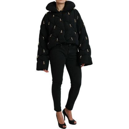 Dolce & Gabbana Black Embellished Quilted Shell Bomber Jacket