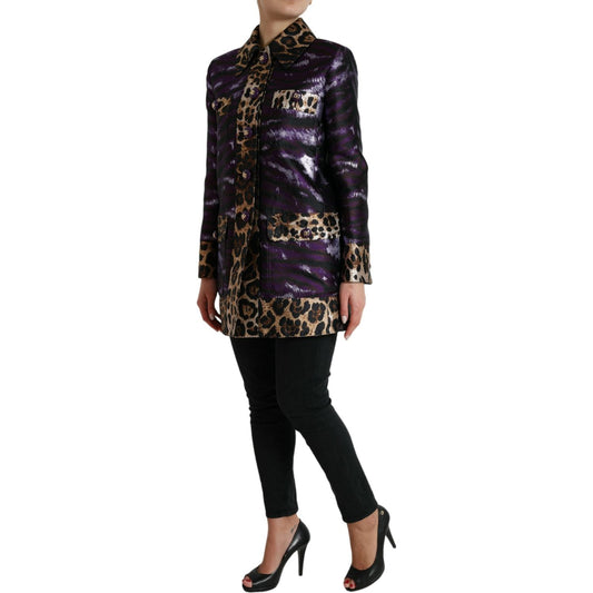 Dolce & Gabbana Purple Lamé Jacquard Tiger Print Coat Jacket JKT3716-36