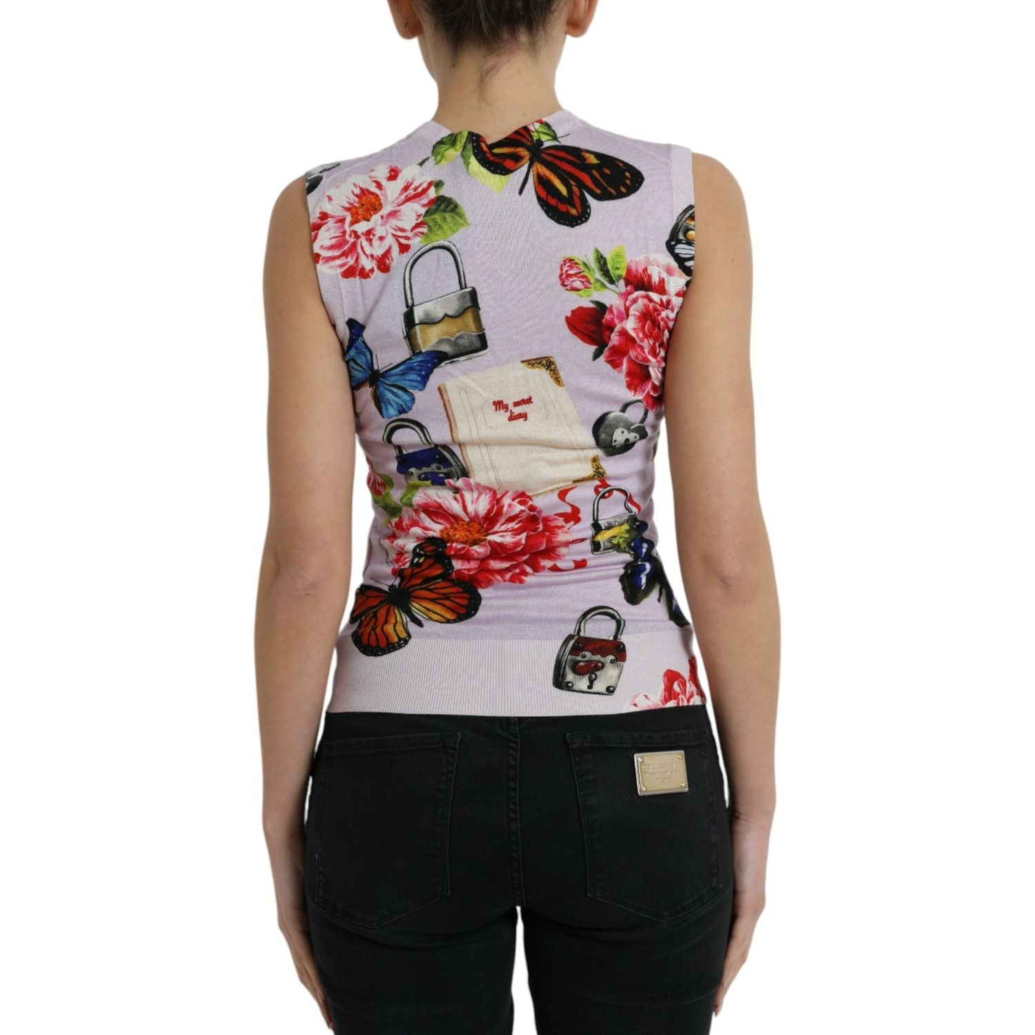 Dolce & Gabbana Multicolor Floral Padlock Butterfly Tank Top
