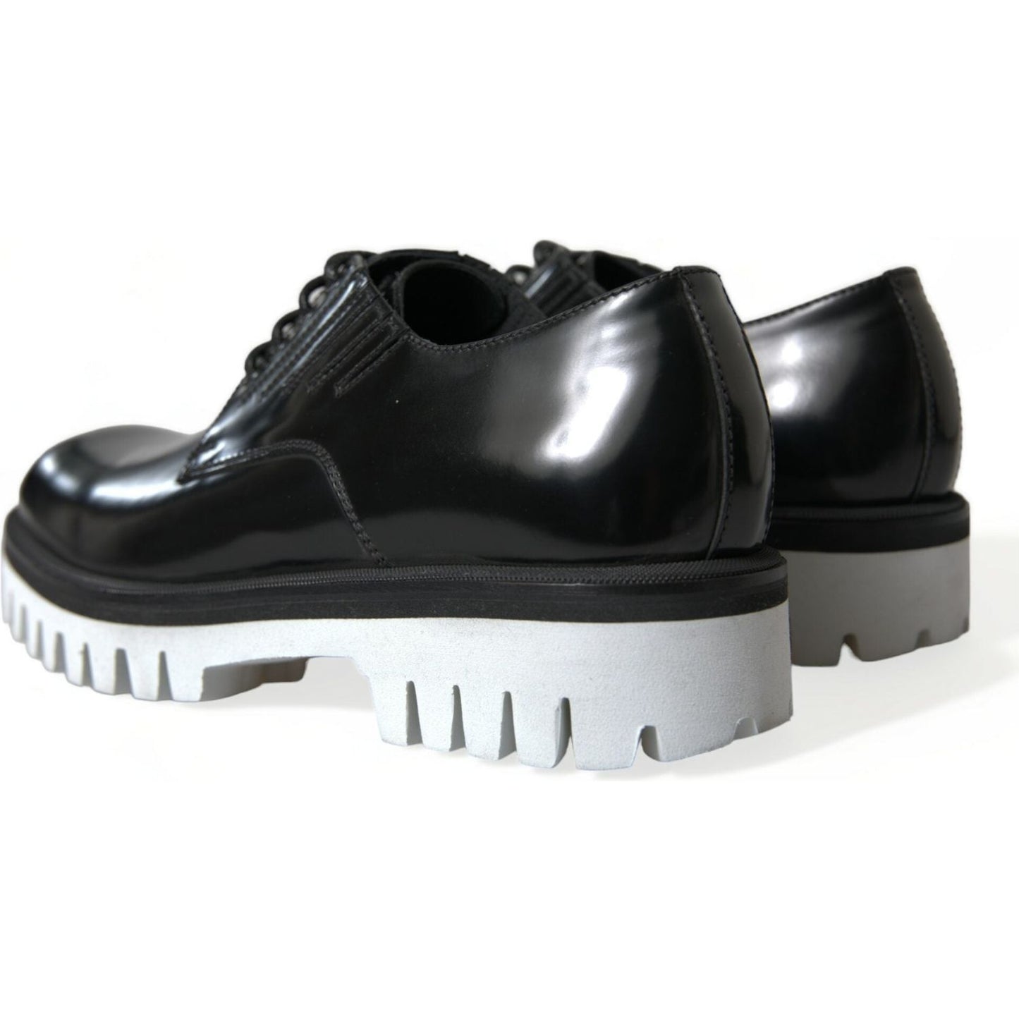 Dolce & Gabbana Black White Leather Lace Up Derby Dress Shoes