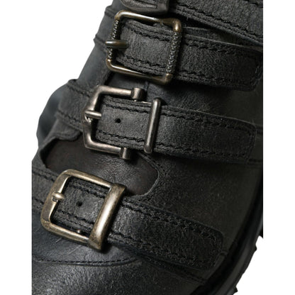 Dolce & Gabbana Black Leather Strap Men Ankle Boots Shoes