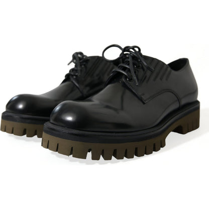 Dolce & Gabbana Black Leather Lace Up Derby Men Dress Shoes