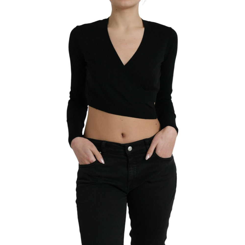 Dolce & Gabbana Black Wool V-neck Crossed Cardigan Sweater TSH84344-42