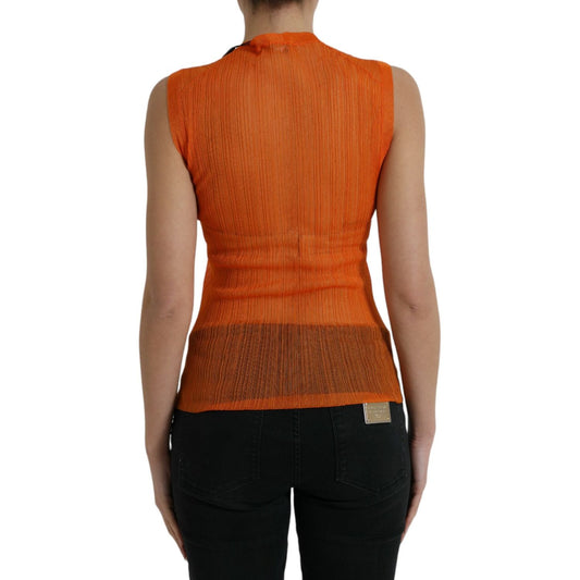Dolce & Gabbana Orange See Through Crew Neck Blouse Tank Top TSH84801-44