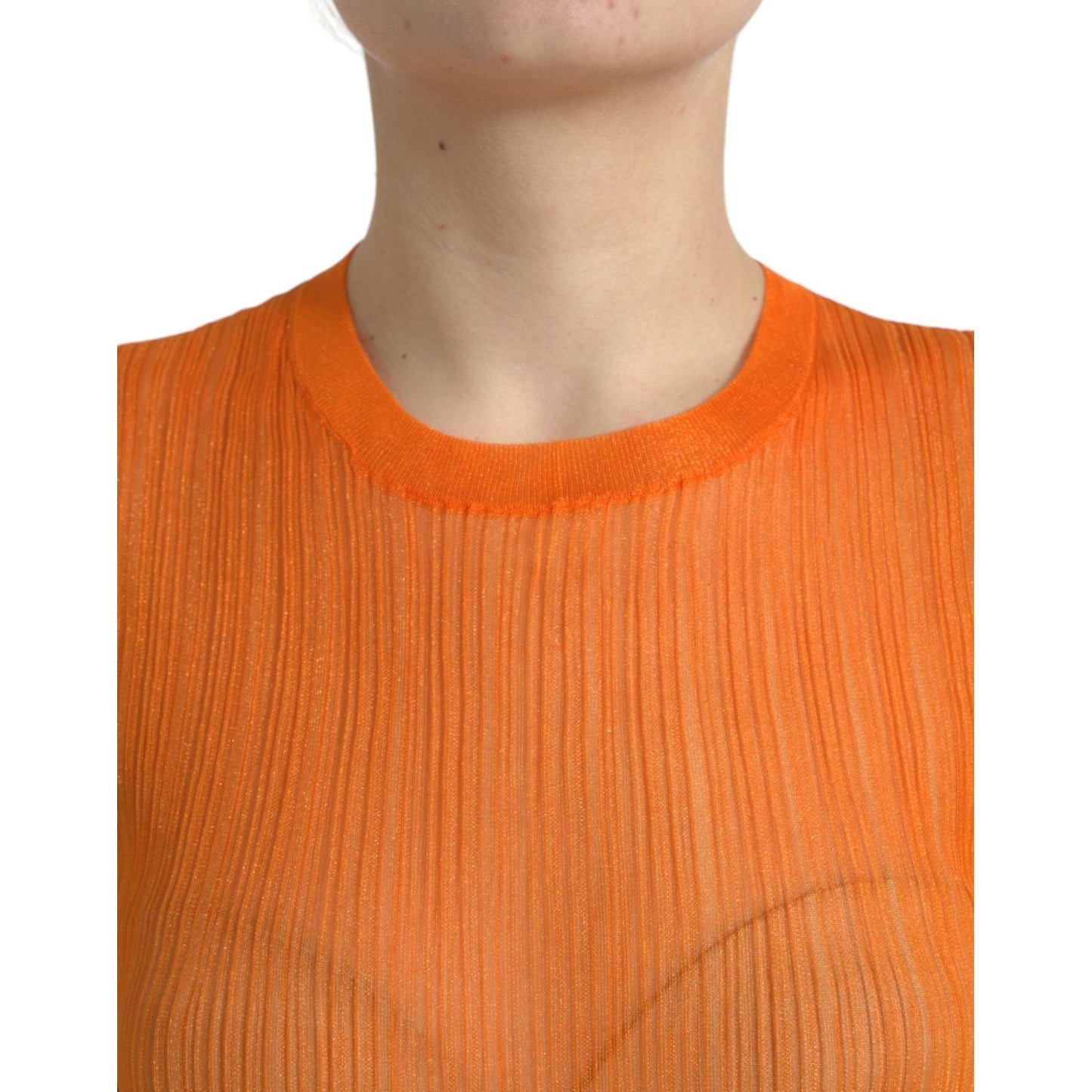 Dolce & Gabbana Orange See Through Crew Neck Blouse Tank Top TSH84801-44