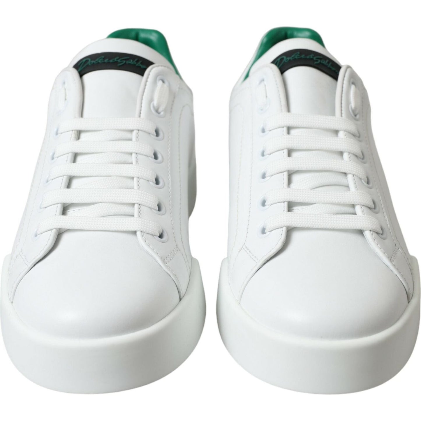 Dolce & Gabbana White Green Leather Portofino Sneakers Shoes