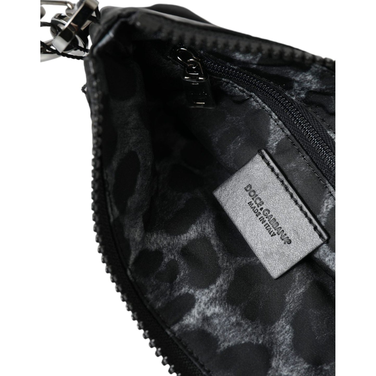 Dolce & Gabbana Black Nylon Logo Plaque Keyring Pouch Clutch Bag BAG1315