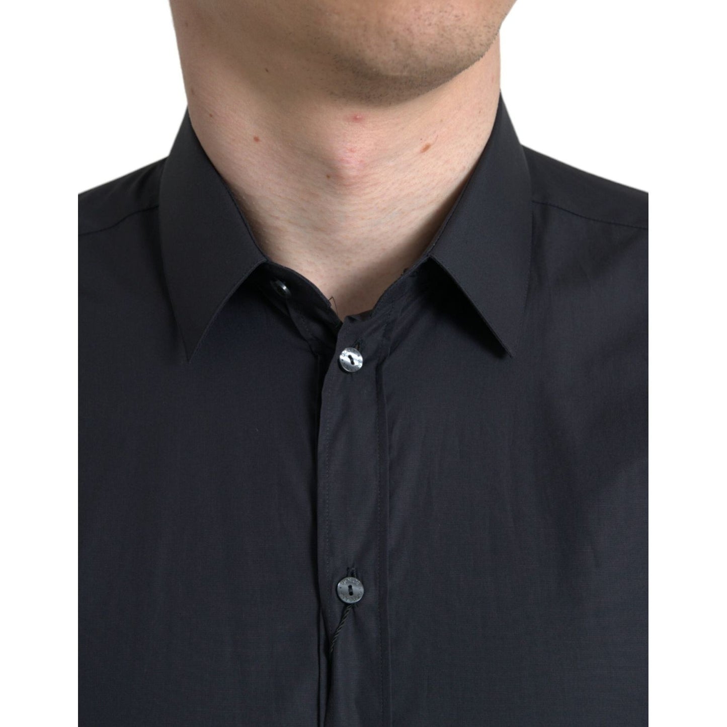 Dolce & Gabbana Navy Blue Cotton Collared Formal Dress Shirt