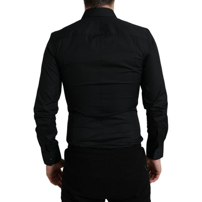 Dolce & Gabbana Black Cotton Stretch Slim Formal Dress Shirt