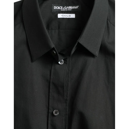Dolce & Gabbana Black Cotton Silk Formal GOLD Dress Shirt