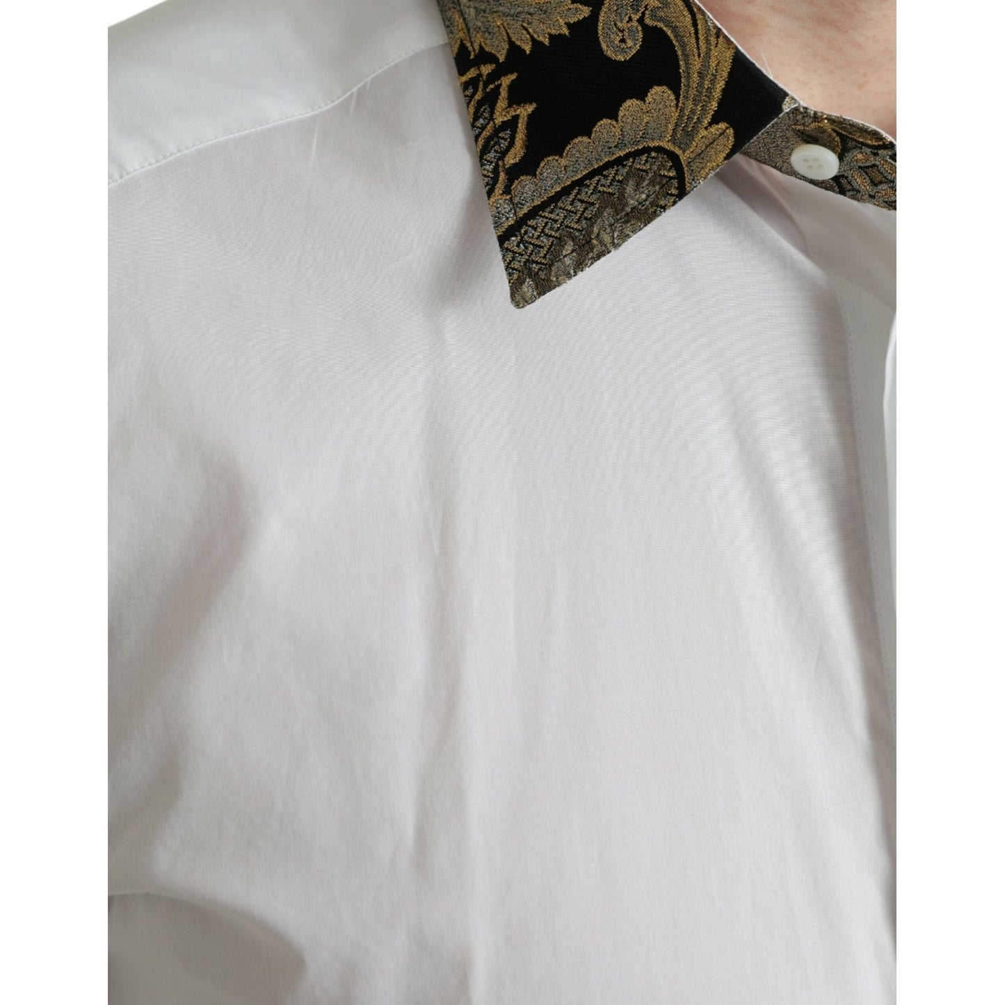Dolce & Gabbana White Cotton Jacquard Formal GOLD Dress Shirt