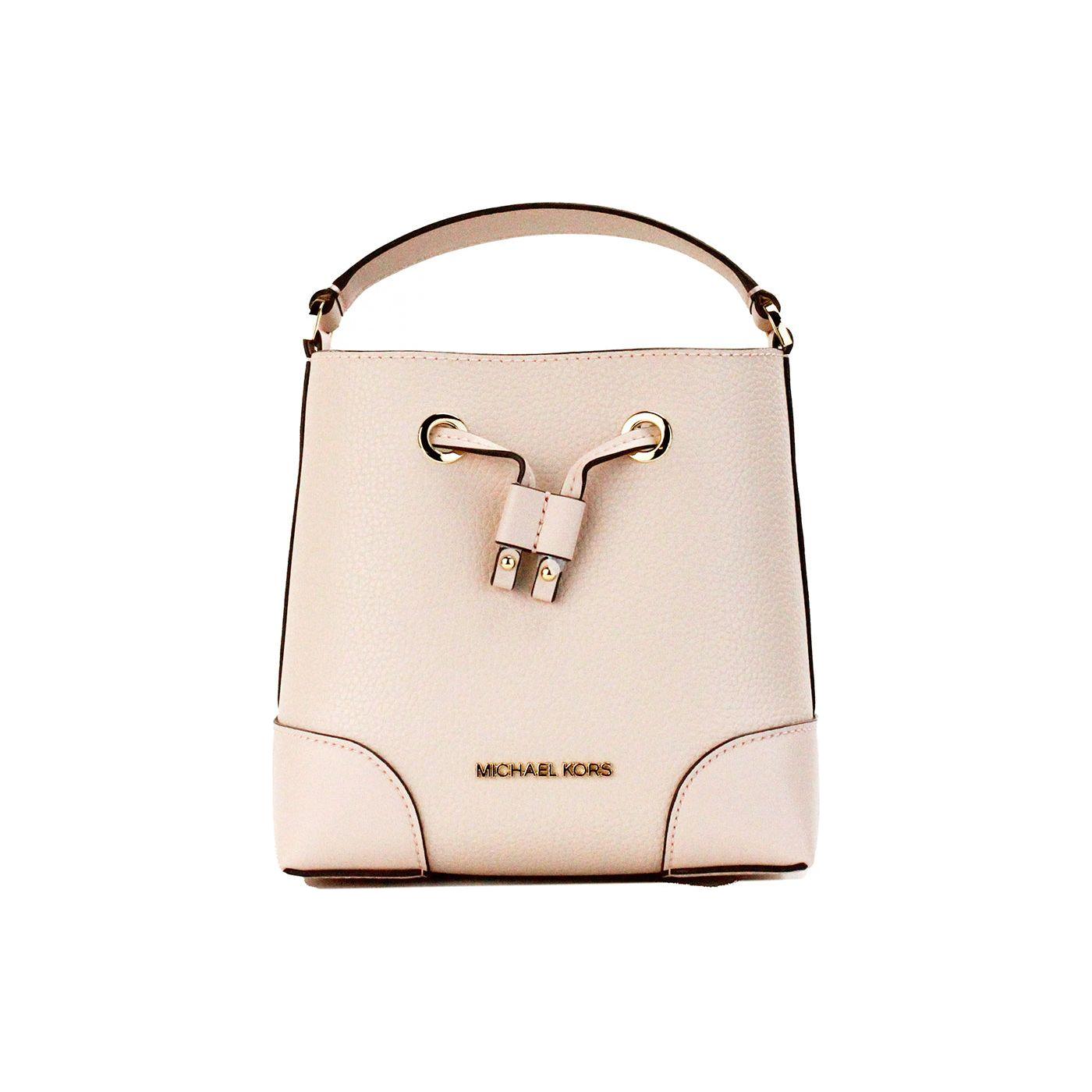 Michael Kors Mercer Small Powder Blush Pebble Leather Bucket Crossbody Bag Purse 28592