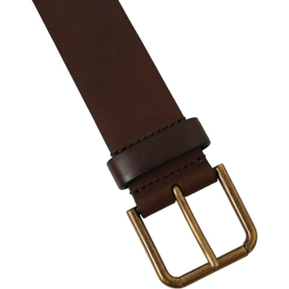 Dolce & Gabbana Brown Calf Leather Gold Metal Buckle Belt