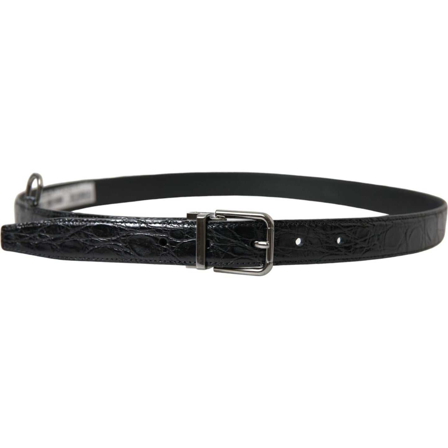 Dolce & Gabbana Black Leather Silver Metal Buckle Belt
