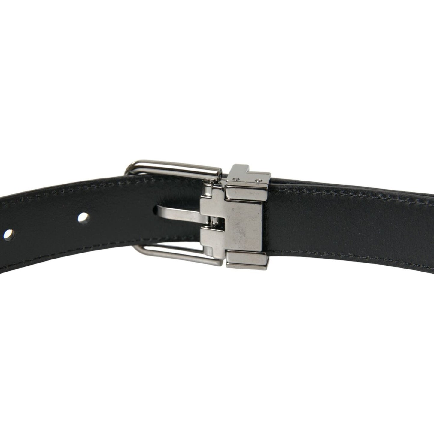 Dolce & Gabbana Black Leather Silver Metal Buckle Belt BEL9106-90