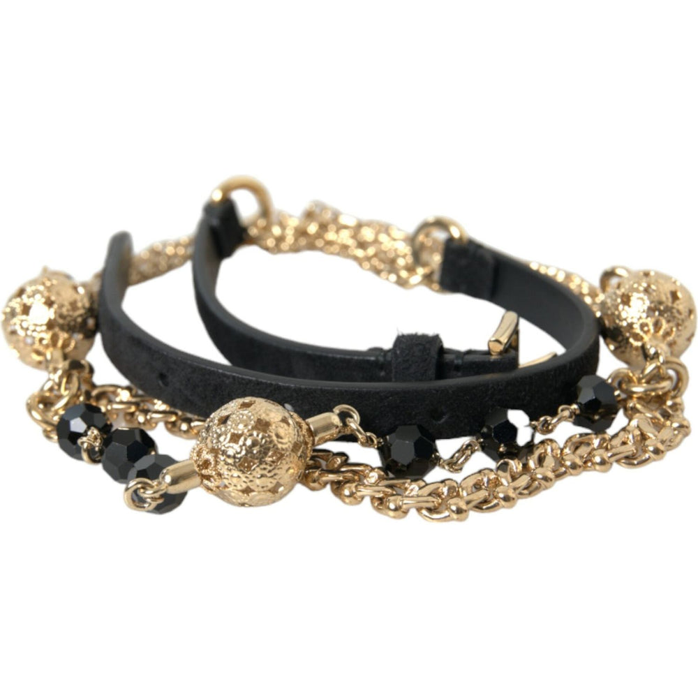 Dolce & Gabbana Black Suede Gold Chain Crystal Waist Belt WMB303-75