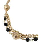 Dolce & Gabbana Black Suede Gold Chain Crystal Waist Belt WMB303-75