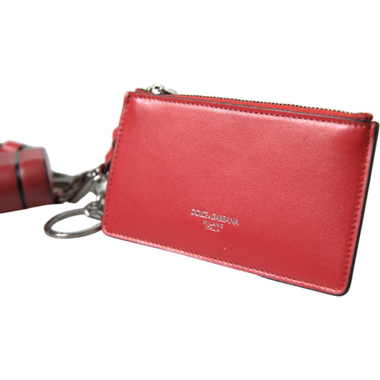 Dolce & Gabbana Red Leather Silver Metal Logo Strap Pouch Airpods Case SMY101285
