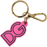 Dolce & Gabbana Pink Rubber Gold Tone Metal DG Logo Keyring Keychain SMY101227