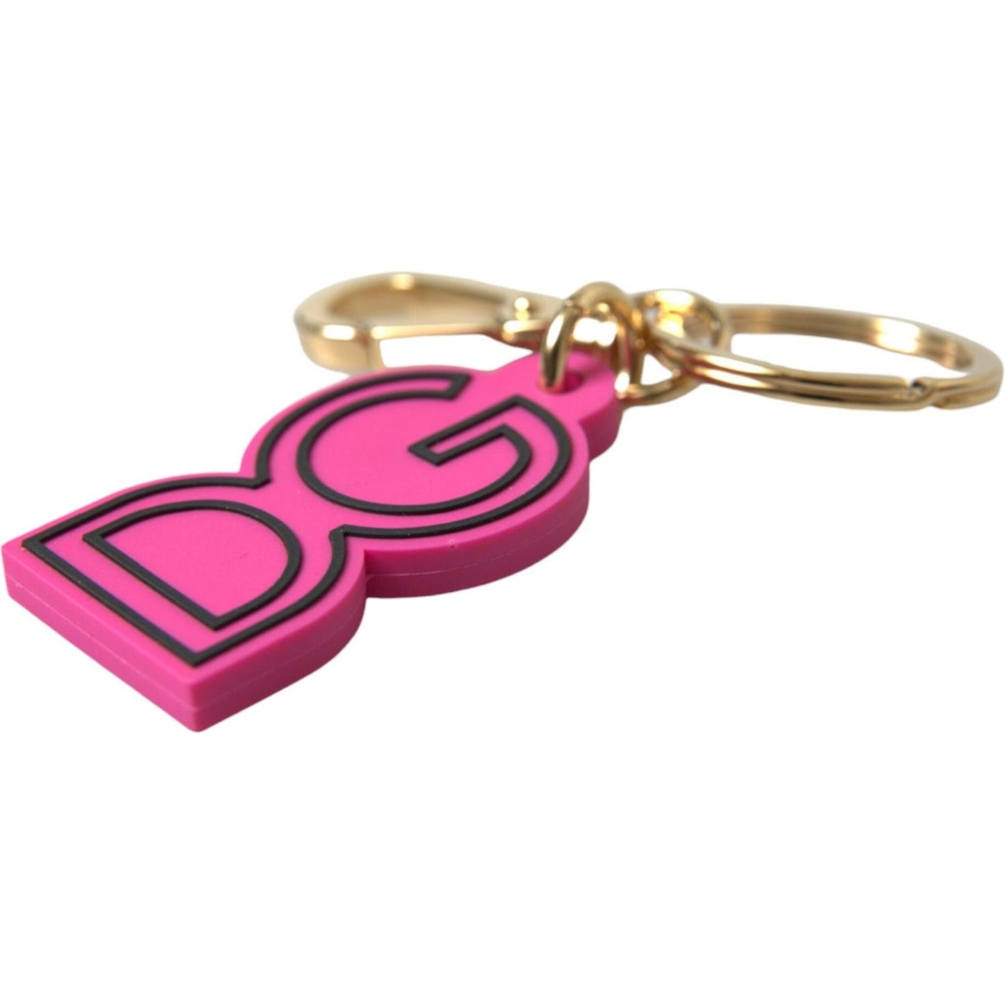 Dolce & Gabbana Pink Rubber Gold Tone Metal DG Logo Keyring Keychain SMY101227