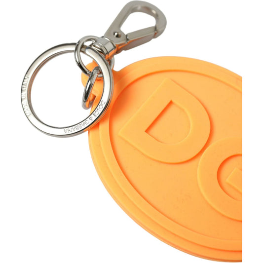 Dolce & Gabbana Orange Rubber DG Logo Silver Brass Metal Keyring Keychain SMY101357