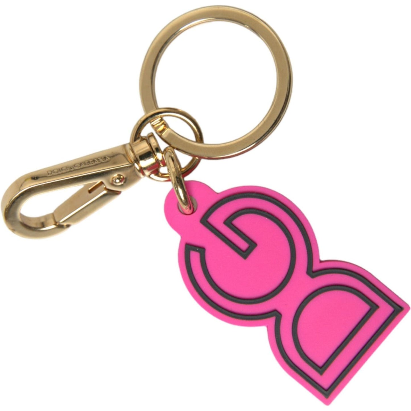 Dolce & Gabbana Pink Rubber Gold Tone Metal DG Logo Keyring Keychain