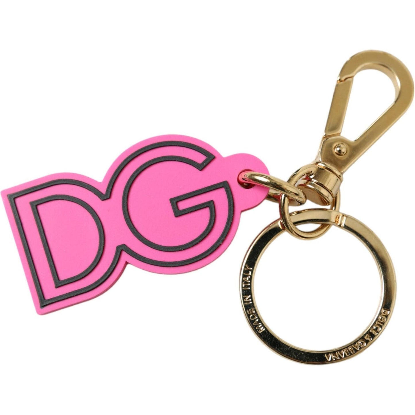 Dolce & Gabbana Pink Rubber Gold Tone Metal DG Logo Keyring Keychain SMY101361
