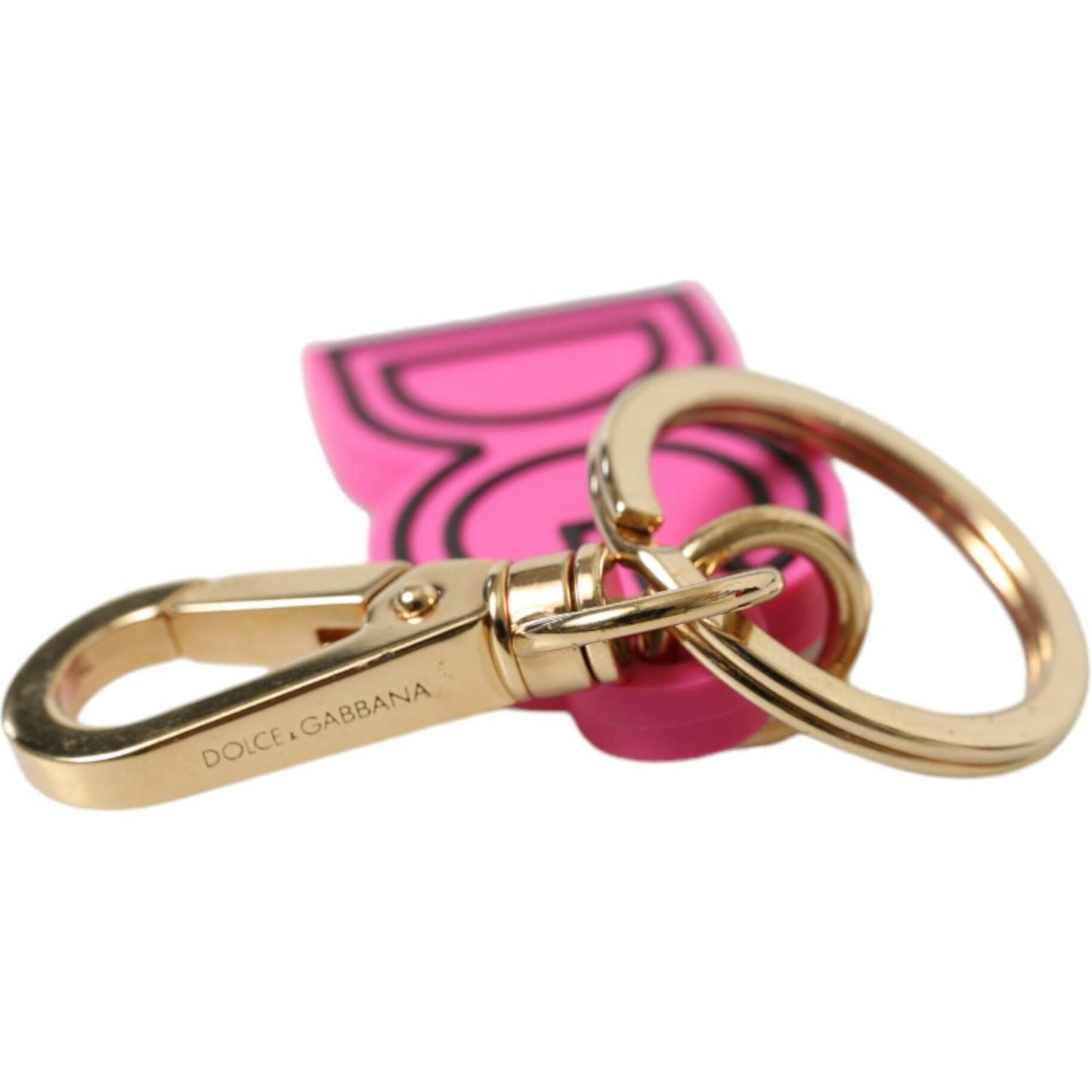 Dolce & Gabbana Pink Rubber Gold Tone Metal DG Logo Keyring Keychain SMY101361