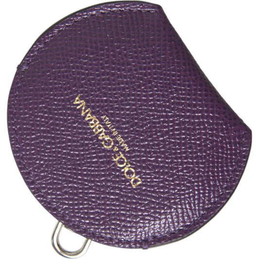 Dolce & Gabbana Purple Calfskin Leather Round Logo Hand Mirror Holder SMY101352